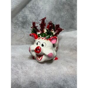VTG Kreiss Pig Merry Christmas Decoration Holiday Decor Holly Berry Mid Century